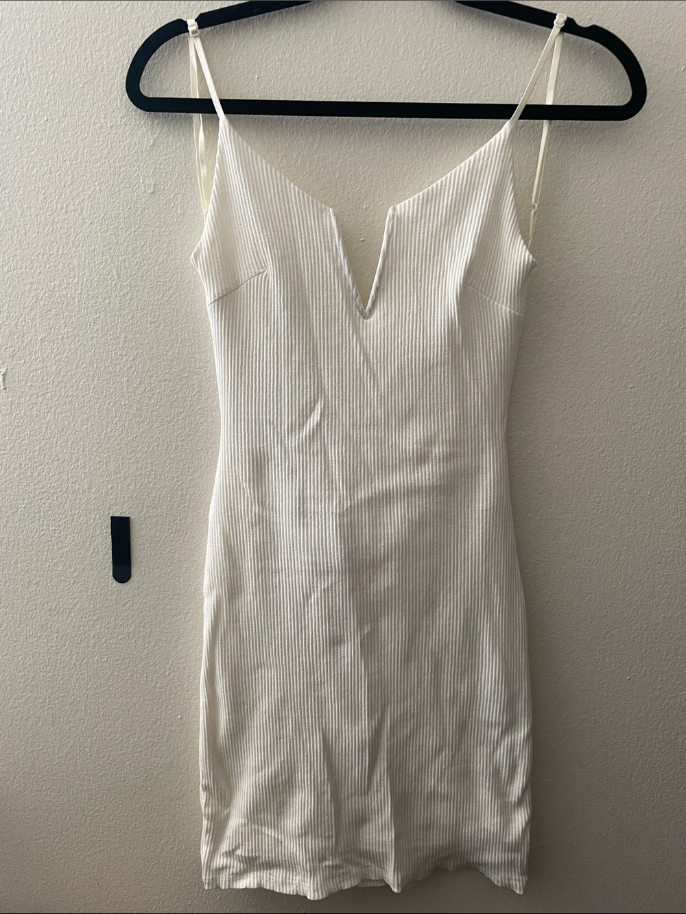 Women's Cream Ribbed V-Neck Slip Dress